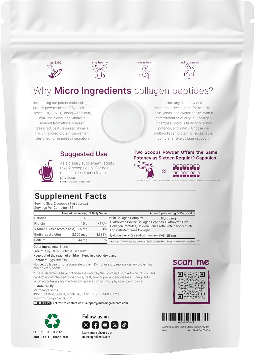 Micro Ingredients Multi Collagen Protein Powder, 2 libras